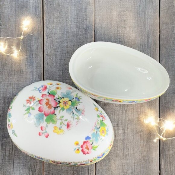 COALPORT MING ROSE Egg Shape Bone China Trinket Box England Floral Pattern VTG - Picture 2 of 16